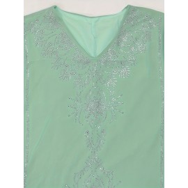 Elegant Floral Printed 1pc Long Sleeve Abaya - Polyester Chiffon Summer Robe with Rhinestone Embellishments and Belt for Middle Eastern Women