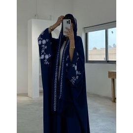 1pc Middle Eastern-Inspired Embroidered Scarf-Style Abaya Cardigan for Women - Solid Color Long Sleeve Loose Fit Breathable All-Season Versatile Muslim Bayan Elbiseleri