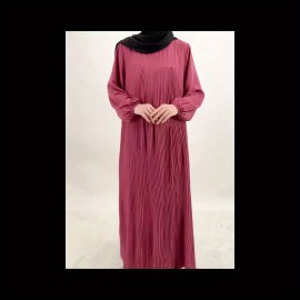 1pc Elegant holiday fashion versatile loose pleated rear zipper solid color suitable for daily wear comfortable casual loose comfortable Women's abaya dress.abayas for women muslim long sleeve dresses for women long frocks for women