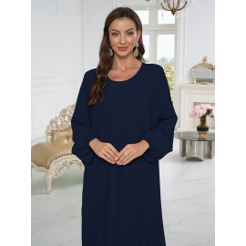 1pc Elegant holiday fashion versatile loose pleated rear zipper solid color suitable for daily wear comfortable casual loose comfortable Women's abaya dress.abayas for women muslim long sleeve dresses for women long frocks for women