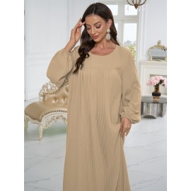 1pc Elegant holiday fashion versatile loose pleated rear zipper solid color suitable for daily wear comfortable casual loose comfortable Women's abaya dress.abayas for women muslim long sleeve dresses for women long frocks for women