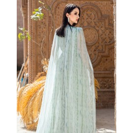 Women's Sleeveless Rhinestone-Embellished Mint Green Gown - Middle Eastern-Inspired Elegant Long Dress with Round Neck for Spring/Summer, Hand Wash Only