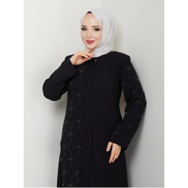 Middle Eastern Muslim Solid Color Elegant Rhinestone Abaya 8325