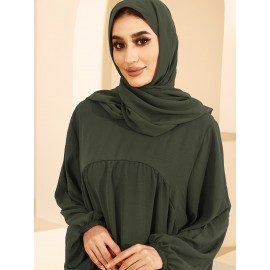 1pc Women'S Elegant Abaya Dress - Loose Fit Solid Color Muslim Prayer Dress with Belt, Lightweight Breathable Fabric for Spring Summer Fall, Casual & Formal Wear, Modest Muslim Women'S Clothing