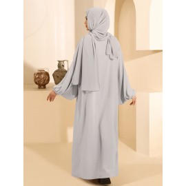 1pc Women'S Elegant Abaya Dress - Loose Fit Solid Color Muslim Prayer Dress with Belt, Lightweight Breathable Fabric for Spring Summer Fall, Casual & Formal Wear, Modest Muslim Women'S Clothing