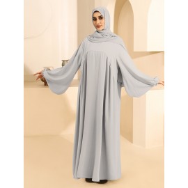 1pc Women'S Elegant Abaya Dress - Loose Fit Solid Color Muslim Prayer Dress with Belt, Lightweight Breathable Fabric for Spring Summer Fall, Casual & Formal Wear, Modest Muslim Women'S Clothing