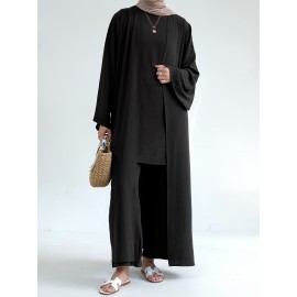 A Three-Piece Suit (Jacket + Short-Sleeved Shirt + Pants), Muslim Dress Woman Open Abaya Femme Open Abaya Abaya Été Abaya Femme Women Abaya Muslim Dress Robe Été Abaya Femme