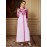 Women'S Elegant Long Sleeve Maxi Dress with Rhinestone Embellishments, Solid Color Polyester 100%, All-Season Woven Fabric, Regular Sleeve, No Belt - Pink & Magenta Floral Pattern