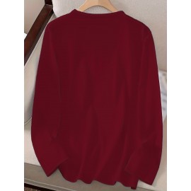 Women's Casual Long Sleeve Crew Neck T-Shirt - Forest Graphic Print with Pine Trees & Bear Silhouette, Medium Stretch Machine-Washable Top for Spring/Fall, Regular Fit Nature-Inspired Casual Attire, Allseason Apparel, Mediumelastic Fabric