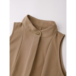 Elegant High Neck Sleeveless Waistcoat & Wide-Leg Pants Set - Chic Spring/Summer Outfit, Solid Color, Regular Fit, Perfect for Casual Or Formal Occasions, Casual Chic Outfit | High Neck Waistcoat | Belted Waistcoat, Ladies Pant Sets