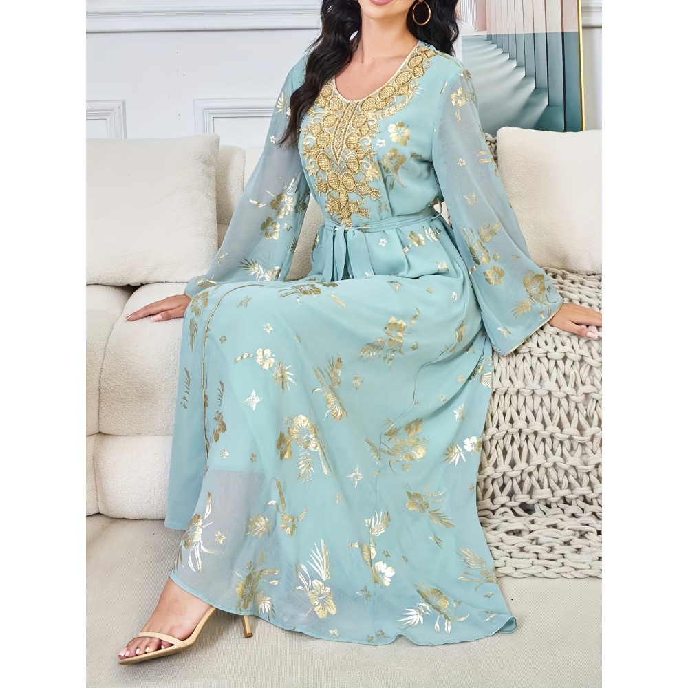 Middle Eastern Arabic Collar Dress Dubai Export Women's Loose Abaya Long Robe Gown