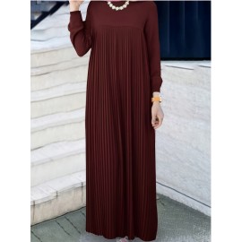 1pc Elegant holiday fashion versatile loose pleated rear zipper solid color suitable for daily wear comfortable casual loose comfortable Women's abaya dress.abayas for women muslim long sleeve dresses for women long frocks for women