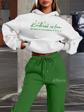 Women's Fashion Casual Letter Print Set - Premium Autumn/Winter Trendy Youthful Fleece Hoodie and Jogger Pants Two-Piece Outfit, Versatile Hooded Suit for Women, Ideal Gift Choice